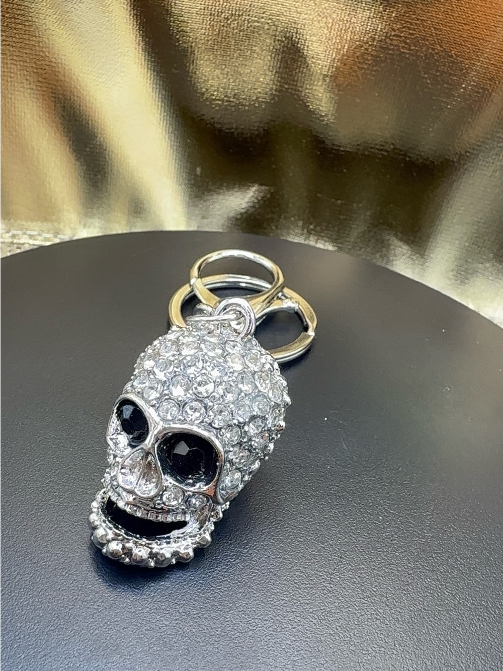 Crystal Skull Keychain Charm - Silver Rhinestone Accent